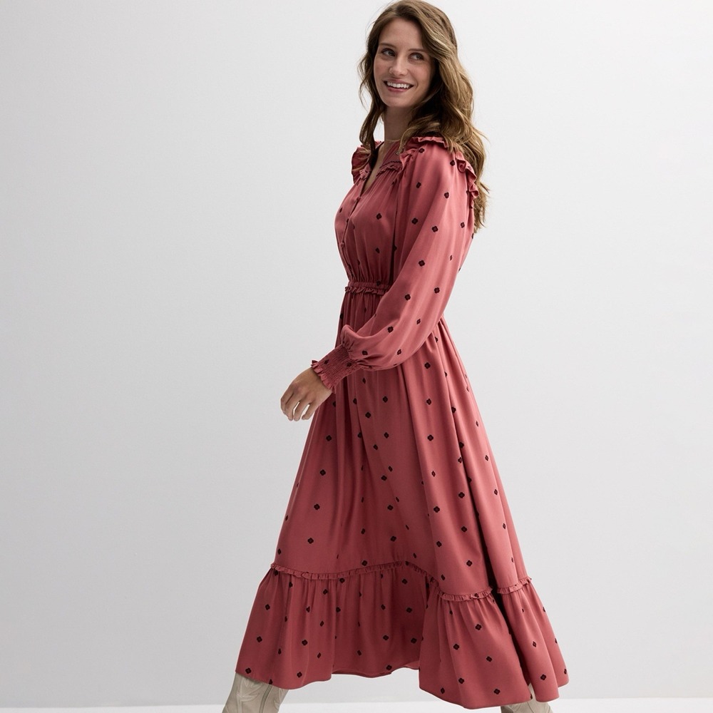 Farmers Market Women's XL Embroidered V Neck Floral Maxi Dress‎ Coral Boho Trad